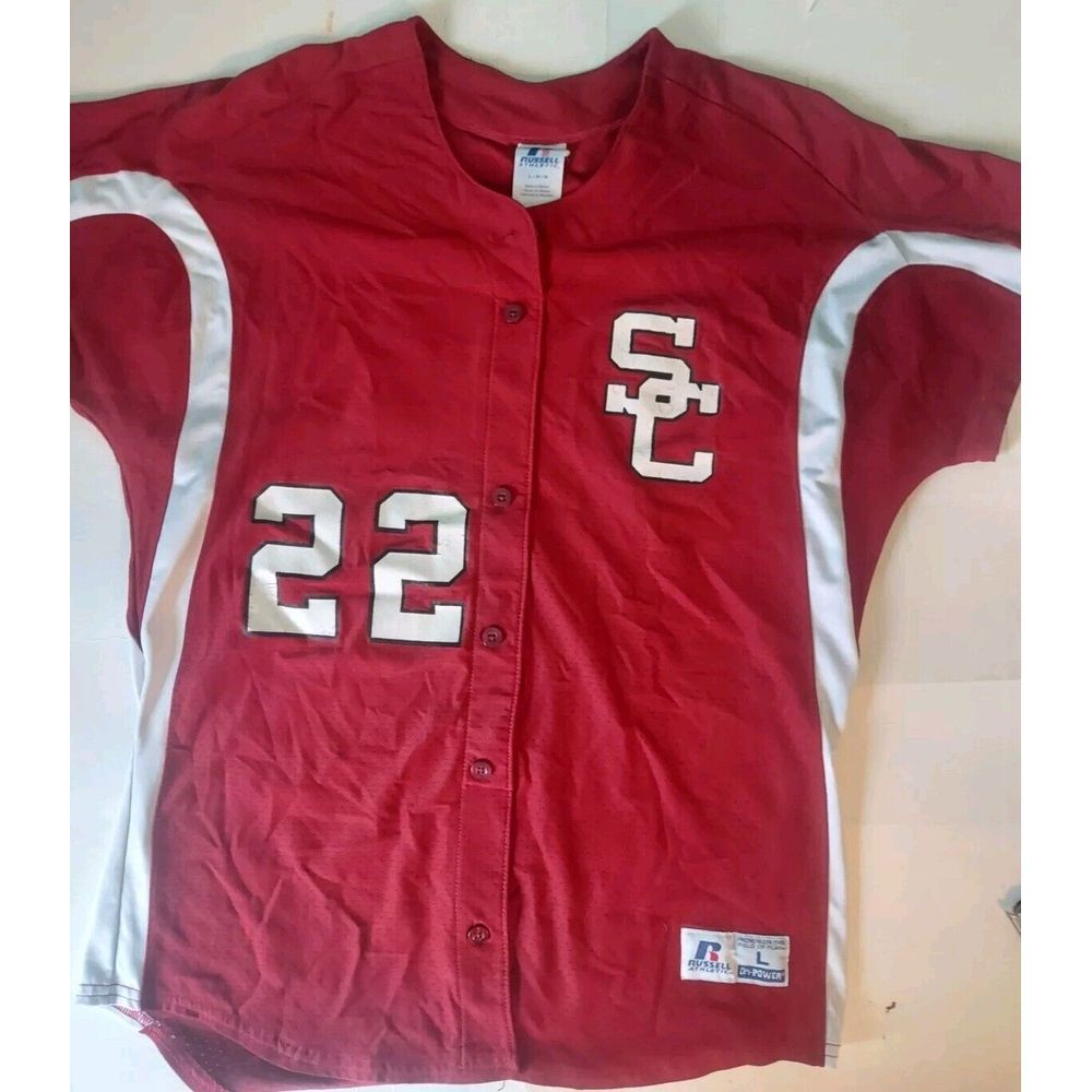 SC‎ Baseball Jersey Russell Athletic Dri Power Adult Large Button Women #22 Red